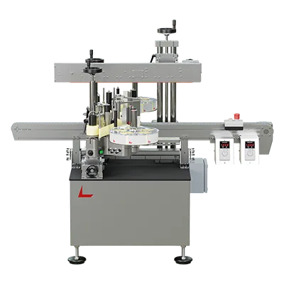 Etiketteringssystem for tosidig etikettering av ovale og firkantede produkter med flat side.