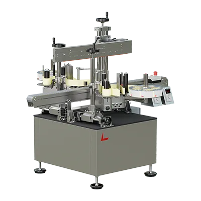 Etiketteringssystem for tosidig etikettering av ovale og firkantede produkter med flat side.