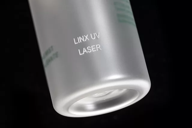 UV-laser for industriell merking: Linx UVG5, Hygieneartikler, Personal Care, Kosmetikk, Plastik, Flaske, Dato, Batch