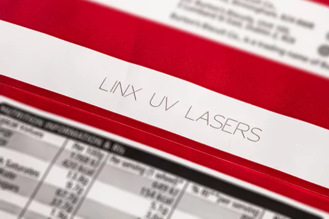 UV-laser for industriell merking: Linx UVG5, Mat, Bakevarer, Flexible Film, Plastik, Film, Tekst