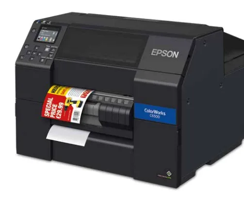 Epson ColorWorks C6000PE med innebygget kutter og peeler.