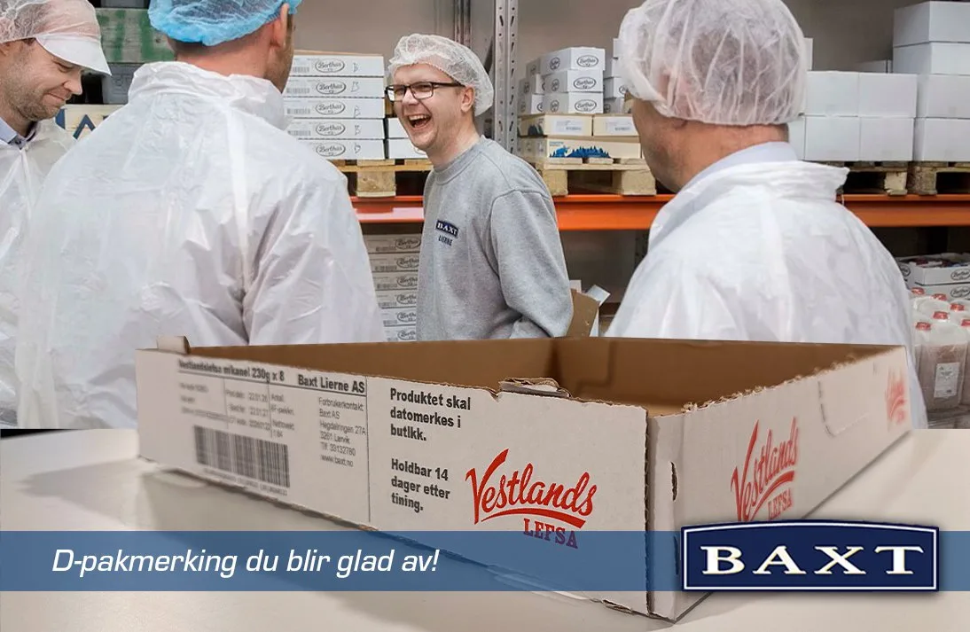 D-pakmerking med blekk hos Baxt Lierne